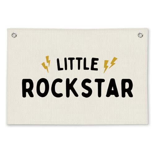 ETVISO Little Rockstar Boys Room Decor - Linen Banner Wall Hanging Canvas Banner Flag Decor for Kids Toddler Bedroom Nursery Playroom