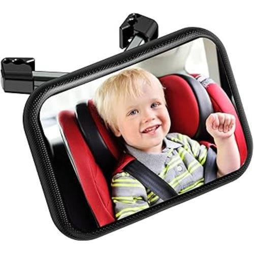 Baby Car Mirror for Baby,Rear Facing Mirror for Baby Car Seat,Baby Mirror with Clear View,Upgraded Hook Clip Design,360° Rotation,Wide Crystal View,Shatterproof crash Tested and Certified (Black)