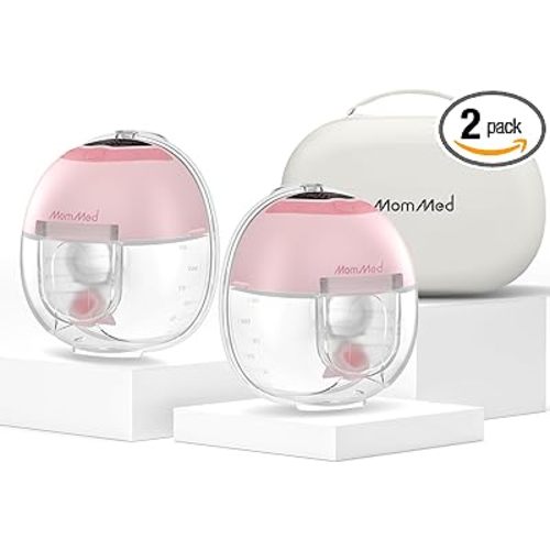 MomMed S33 Wearable Breast Pump Hands-Free Double Electric, 6oz, BPA-Free | Ultra Quiet 45dB In-Bra Pump, Night Light, One-Tap Pause, Leakproof, BPA Free, 17/19/21mm Flange Inserts for Work Travel