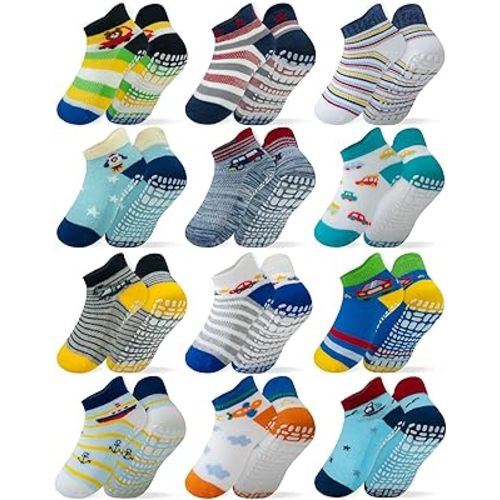 RATIVE Anti Slip Ankle Socks with Grips for Baby Toddler Kids Boys Girls