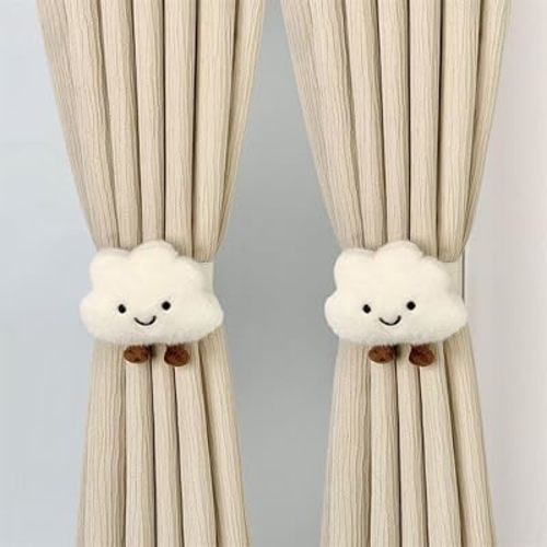 Hygge Living 2PACK Snap-Fit Cartoon Cloud Curtain Tiebacks Hook Holdbacks Cute Curtain Holdbacks Rope for Baby Kid Girls Living Room Bedroom Nursery Decor Home Office Decorative (Cloud)