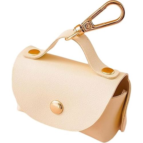 Dog Poop Bag Dispenser Pet Waste Bag Holder PU Leather Poop Bag Dispenser For Dogs Walking Outdoor Dog Supply Pet Bag Dispenser, Light Yellow
