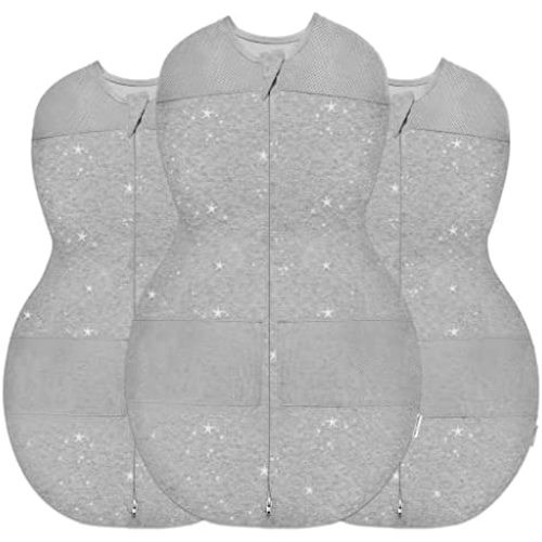 Happiest Baby Sleepea 5-Second Swaddle - 100% Organic Cotton Baby Swaddle Blanket - Doctor Designed Promotes Healthy Hip Development - 3-Pack Bundle (Graphite Stars, S, M, L)