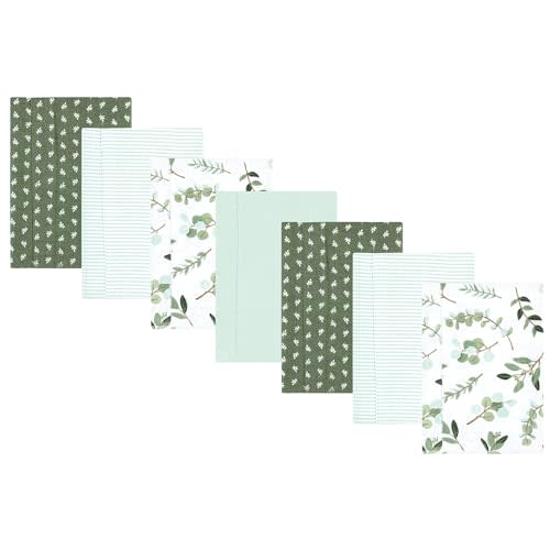 Hudson Baby Unisex Baby Cotton Poly Flannel Burp Cloths, Eucalyptus 7-Pack, One Size