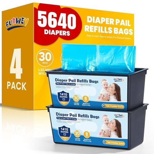 Diaper Pail Refill Bags 30 Bags Per Refill,Compatible with Genie Easy Roll Signature Diaper Pails Holds Up to 5640 Newborn Diapers Talc Powder Scent 7 Layer Odor Barrier,Scented,4PACK (120 Bags)