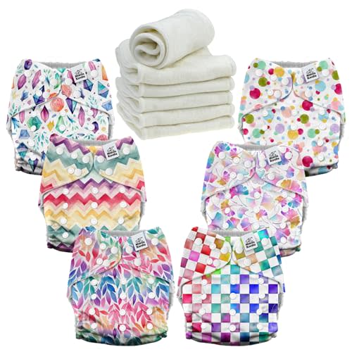 Mama Koala 6 Pack Reusable Cloth Diapers 3.0 for Babies Girls Newborn, One-Size Adjustable Baby Diaper, Durable Stitching, Back Opening for Inserts, Breathable Awj Lining, Leak Prevention-GorgeousDr..