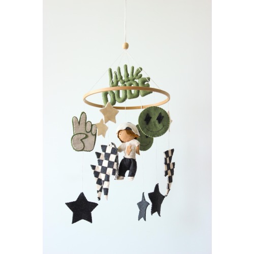 Skateboard baby mobile, cool boy nursery decor, checkered mobile, rad ittle dude felt crib mobile gift