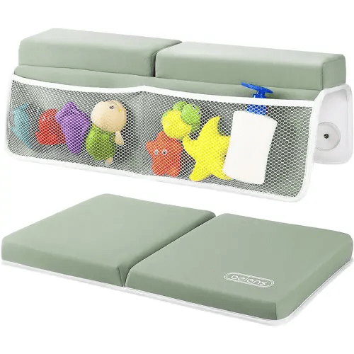 beiens Bath Kneeler and Elbow Rest Pad Set - 1.5'' Comfortable Thick Baby Bath Kneeler Pads, Quick Dry Soft Kneeling Pad for Baby Bath Time, Non-Slip Knee& Arm Support Bathtub Mat with Toys Organizer