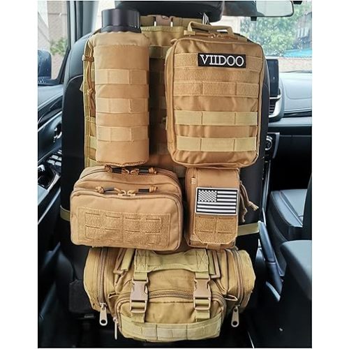 Molle Seat Back Organizer with 5 Pouches, Tactical Seat Covers, Molle Tactical Vehicle Organizers Panel Car Seat Covers Protector for Truck