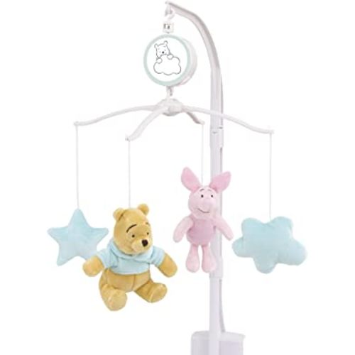 Disney Winnie The Pooh Hello Sunshine Nursery Musical Mobile with Plush Winnie The Pooh, Piglet & Aqua Cloud & Stars, Aqua, Yellow, Pink