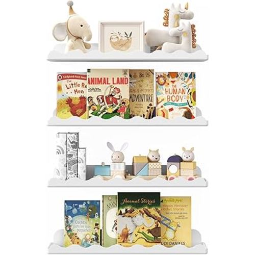 Lifewit Kids Bookshelf 4 Pack, 15" Floating Shelves for Wall Mounted, White Nursery Book Toy Hanging Racks for Baby/Toddler/Children in Bedroom, Living Room Decor