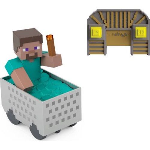 Minecraft Minecart RC & Steve, Wheelie Stunt & Turbo Boost, Lights & Digital Item Code Mini Figures