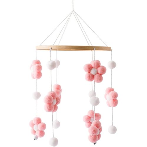 Baby Mobile for Crib - Modern Boho Baby Mobile - Nursery Mobile for Girl or Boy - Colourful Little Flower - Baby Crib Mobile for Boys Girls (Pink)