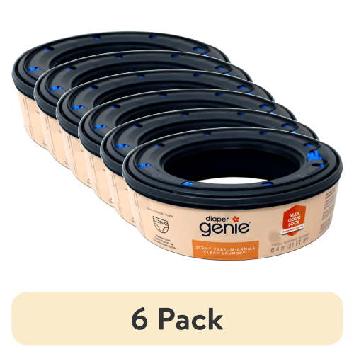 (6 pack) Diaper Genie Refill, Clean Laundry Scent, Max Odor Lock, 6.4m (21 ft), Holds Up to 270 Newborn Diapers