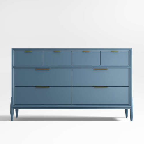 Bodie 54" Blue Wood Wide 8-Drawer Kids Dresser