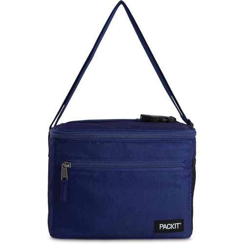 PackIt® Freezable Essential Cooler, True Blue, Built with EcoFreeze® Technology, Fully Freezable, Collapsible, Reusable, With Adjustable Crossbody Strap, Top Clip Handle, Designed for Fresh Office