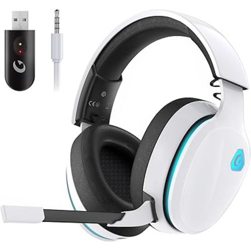 Gtheos 2.4GHz Wireless Gaming Headset for PS5, PS4 Fortnite & Call of Duty/FPS Gamers, PC, Nintendo Switch, Bluetooth 5.3 Gaming Headphones with Noise Canceling Mic, Stereo Sound, 40+Hr Battery -White