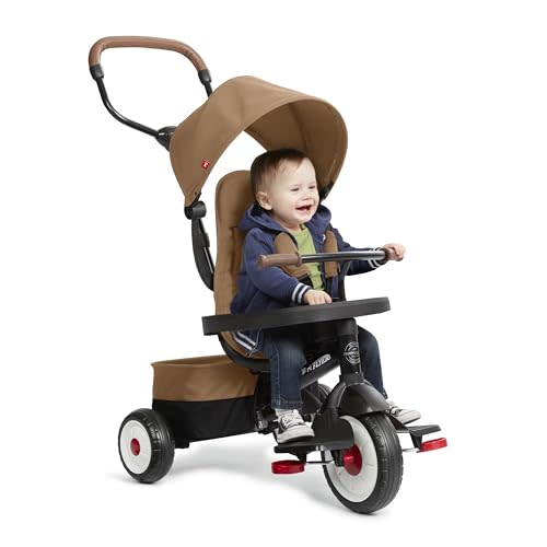 Radio Flyer City 4-in-1 Stroll 'N Trike, For Riders 1-5 Years Old, Mocha | Stroller Tricycle for Toddlers, 4 Riding Modes, 3 Point Harness with Comfort Pad, Parent Controlled Steering, Rear Storage