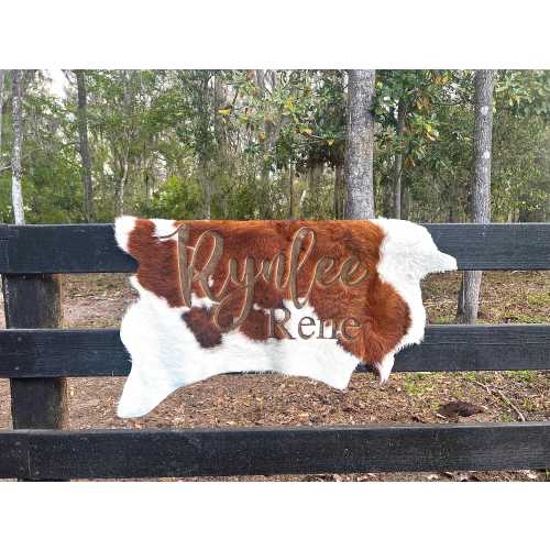 Engraved Cowhide: Personalized Branded Calf Hide, Nursery Decor, wedding decor, logo, brand