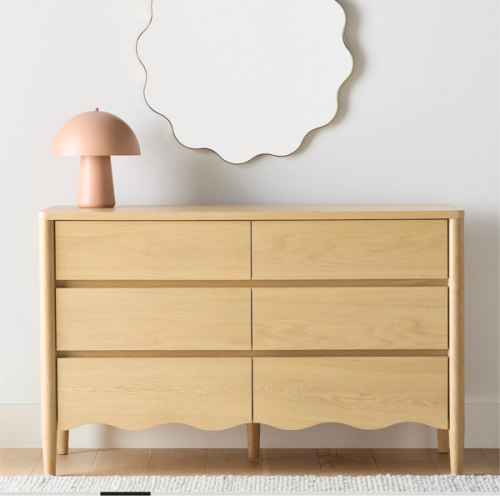 Waveland 54" Natural Oak Wood Wide 6-Drawer Kids Dresser
