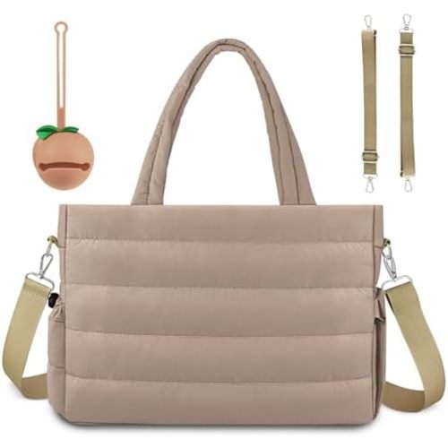 KUBYA Diaper Bag Tote, Puffer Diaper Tote Bags for Women Lightweight Travel Work Hospital Baby Bag Crossbody Mommy Bag