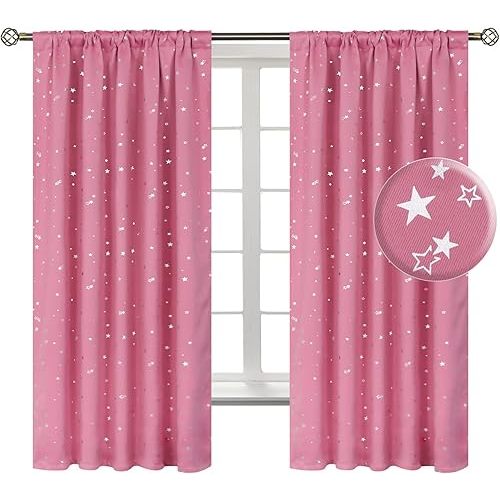 BGment Kids Blackout Curtains for Bedroom, Rod Pocket Room Darkening Curtains Decoration Thermal Insulation Window Drapes for Nursery, Children Room, 2 Panels, Each 42 x 63 Inch, Pink