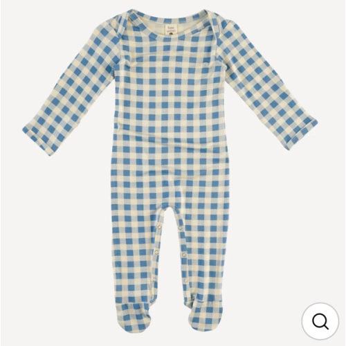 long sleeve lap neck footie | blue gingham | bamboo – kate quinn