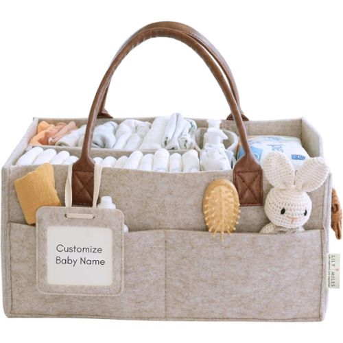 Lily Miles Baby Diaper Caddy Organizer, Nursery Storage Basket for Newborn Essentials, Neutral Gift for Baby Shower, Registry Must-Have, Car Organizer for Diapers and Wipes - Sand, Large