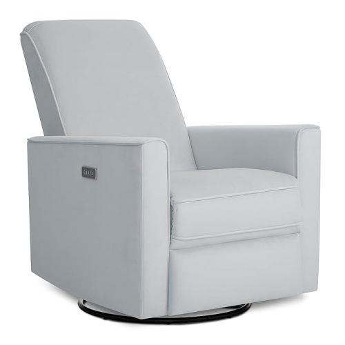 Evolur Harlow Upholstered Power Glider Recliner with USB Charging – Rocking & 275° Swivel with Smooth Glide – Greenguard Gold & FSC Certified – Modern Nursery and Living Room Chair in Grey