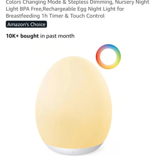 JolyWell Night Light for Kids, Baby Night Light with 7 Colors Changing Mode & Stepless Dimming, Nursery Night Light BPA Free,Rechargeable Egg Night Light for Breastfeeding 1h Timer & Touch Control