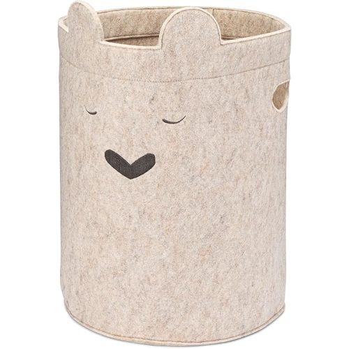 Parker Baby Bear Felt Laundry Hamper | Spacious & Collapsable Storage Basket for Nursery | Lightweight Laundry Hamper Basket with Flexible & Sturdy Handles | Neutral Colors & Fits Any Room