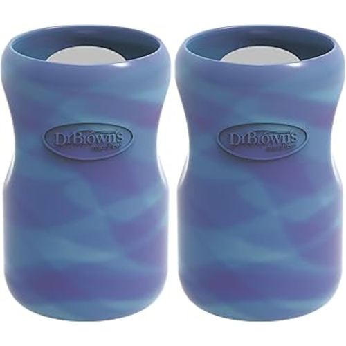 Dr. Brown's Natural Flow Options+ Glass Baby Bottle Sleeves,100% Silicone,9 oz,Wide-Neck,Glow in The Dark (Pack of 2)