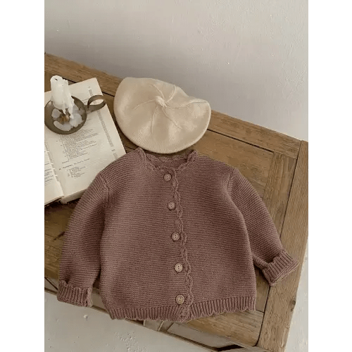 handmade beige baby cardigan hem button front soft - Temu