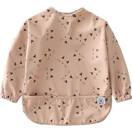 ARI MES Baby Bibs With Sleeves Waterproof Toddler Smock Bib Feeding
