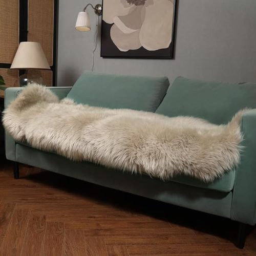 IRIWOOL Premium Genuine Fur Sheepskin Rug Real Australia Sheepskin Natural Luxury Fluffy Lambskin Fur Area Rug Seat Covers for Kids Bedroom Sofa Chair Cover (Gray Tip, Double Pelt/2ft x 6ft)