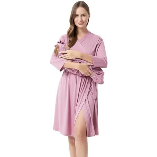 Galabloomer Flower Maternity Robe and Baby Receiving Blanket, Matching Mommy Labor Delivery Robe and Swaddle Set