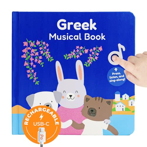 Cali's Books Greek Nursery Rhymes - Bilingual Children's Books, USB C Rechargeable, Interactive Musical Book for Baby, Toddlers, Bilingual Baby Books, Greek for Kids