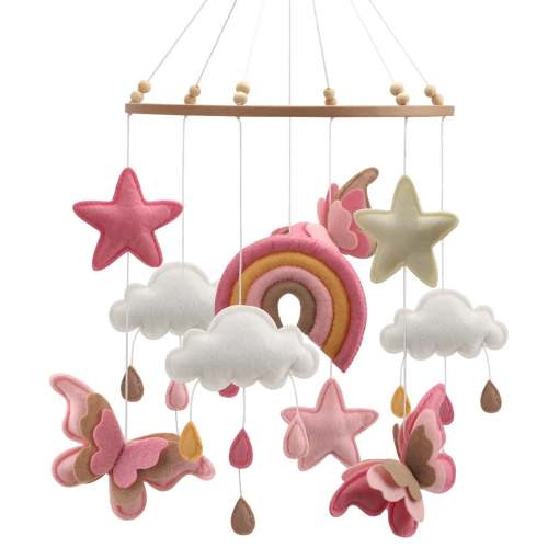 Sleepy Time Felt Mobiles - Rainbow & Butterflies Pink