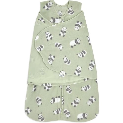 HALO Micro-Fleece Sleepsack Swaddle, 3-Way Adjustable Wearable Blanket, TOG 3.0, Cozy Pandas, Small, 3-6 Months