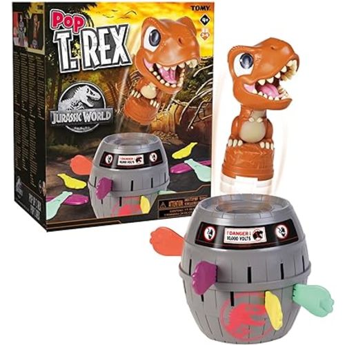 TOMY Pop Up T-Rex Board Game - Family and Preschool Kids Games for Family Game Night - Kids Activities and Jurassic World Toys - 2-4 Players - Ages 4 Years and Up
