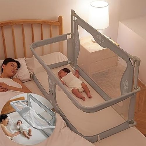 3 in 1 Baby bassinets bedside sleeper, co sleeping bed for baby, for co sleeper for baby in bed, Portable Crib, breathable and visible mesh window,soft washable liner cover and sturdy aluminum alloy