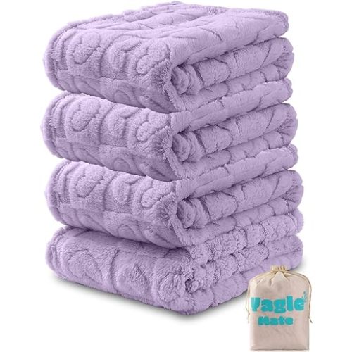 4 Pcs Baby Blankets,Fleece Checkered Blanket, Fluffy Small Crib Blankets for Girls, Toddler Receiving Blankets 30×40 Purple