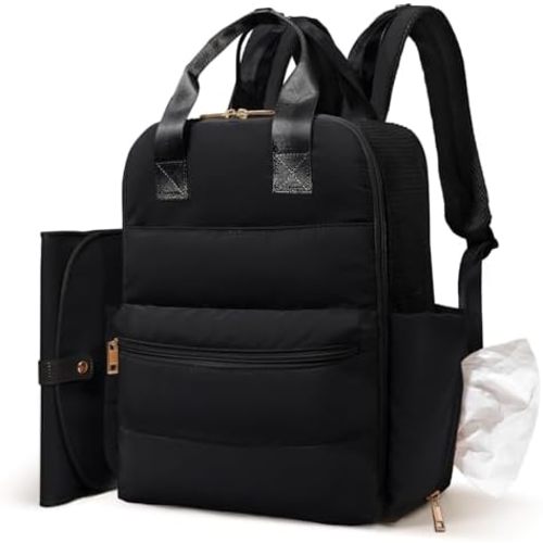 MOMINSIDE Diaper Bag Backpack,Baby Diaper Bag with Changing Station,Baby Travel Bag with 15 Pockets,4 Insulated Pockets,Black