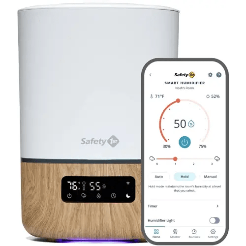 Safety 1st Connected Smart Humidifier — 1 Gallon (3.8L) Tank Size, Cool Mist Humidifier with Hygrometer and Nightlight, and Whisper Quiet for Baby Bedroom, Nursery, iOS and Android Compatible