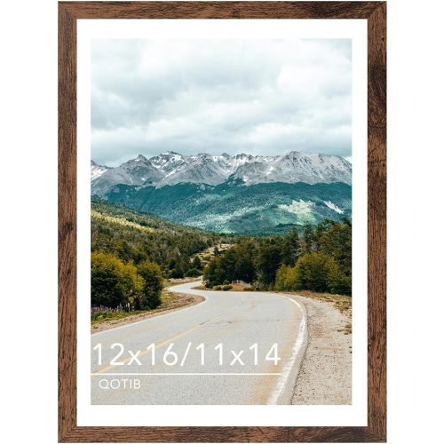 Wood 12x16 Picture Frame with 11x14 Mat Deep Brown, Display 11x14 with Mat or 12x16 Without Mat, Wood 12 by 16 Photo Frame, 12 x 16 Frame for Wall Hanging Display, Deep Brown