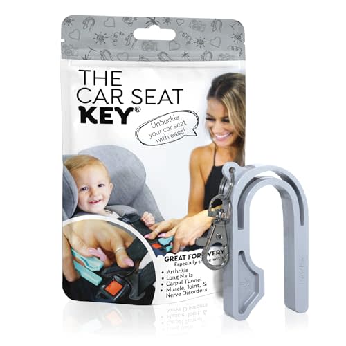The Car Seat Key - Original Car Seat Key Chain Buckle Release Tool - Easy Unbuckle Opener Aid for Nails, Parents, Grandparents & Older Children by NAMRA Made in USA (Grey)