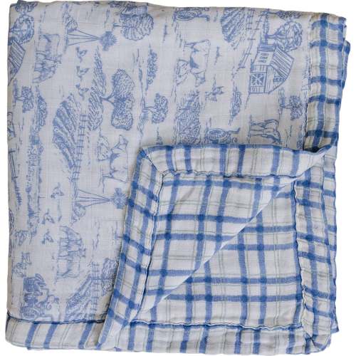 Farm Toile + Blue & Green Plaid Muslin Quilt