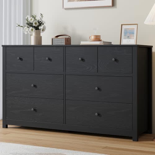Garvee Black 8 Drawer Dresser, Large Modern Dresser for Closet, Bedroom | Storage Chest with Large Drawers & Wide Top for Hallway, Entryway