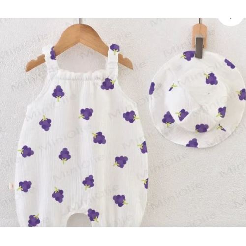 Baby Grapes Crepe Romper with Hat