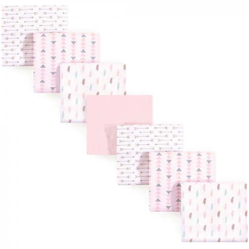 Luvable Friends 7-Pack Baby Girl Cotton Flannel Receiving Blankets, Girl Feathers, One Size